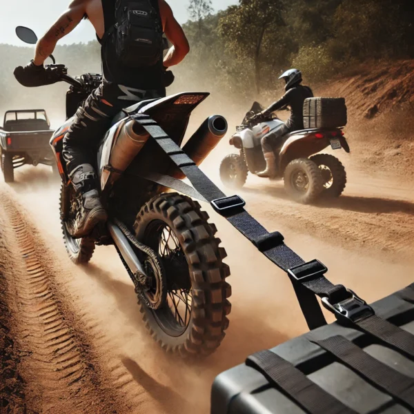 moto da enduro trainata con una fettuccia